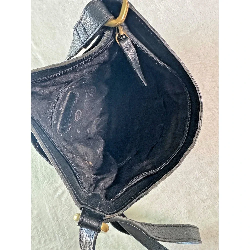 Born Black Leather Bucket Crossbody Shoulder Handbag Accent Stitching